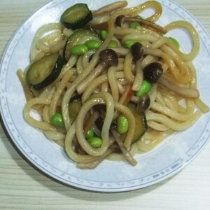 キャベツと長ネギの焼きうどん